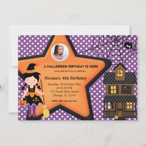 Halloween Birthday Costume Purple Invitation