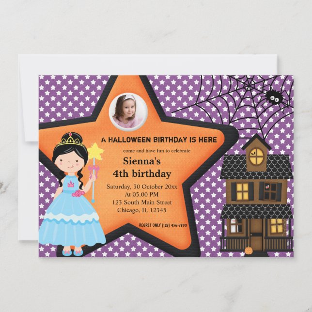 Halloween Birthday Costume (Purple) Invitation (Front)