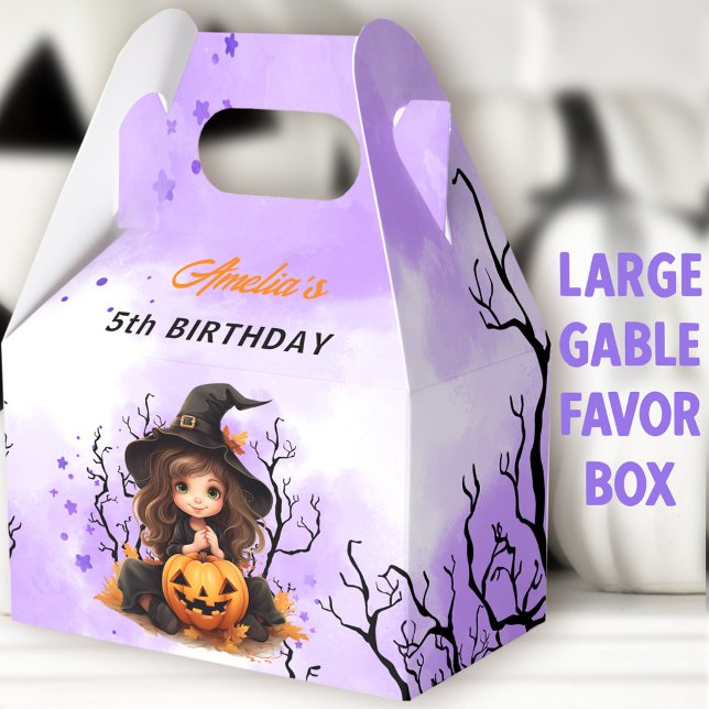 Halloween Birthday Cute Little Witch Large Gable Favor Boxes (Little Witch Large Gable Favor Boxes - You can choose from 3 sizes of these gable favor boxes)