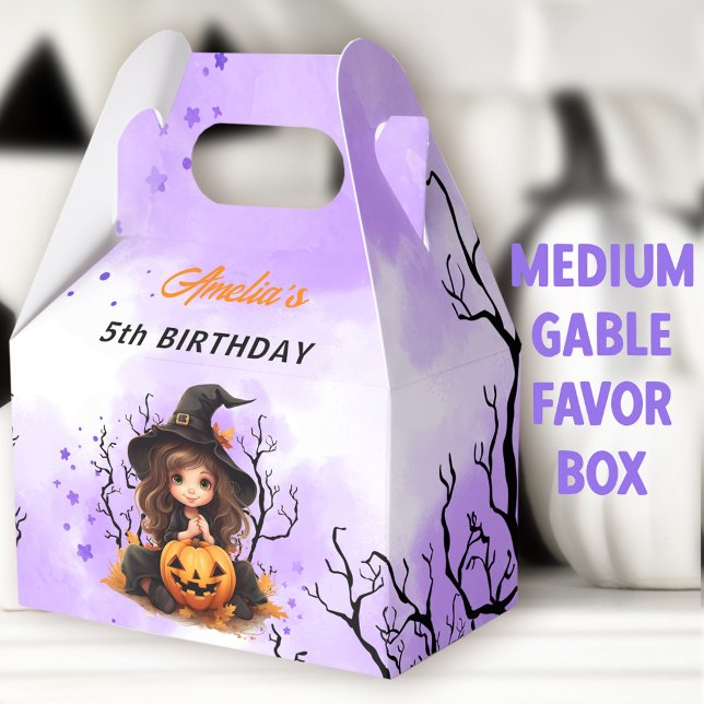 Halloween Birthday Cute Little Witch Medium Gable Favor Boxes (Little Witch Medium Gable Favor Boxes - You can choose from 3 sizes of these gable favor boxes)