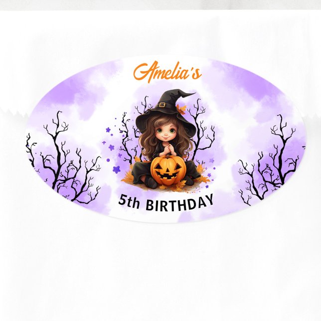 Halloween Birthday Cute Little Witch Oval Sticker (Halloween Birthday Cute Little Witch Oval Sticker)