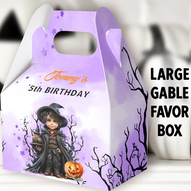 Halloween Birthday Cute Little Wizard Large Gable Favor Boxes (Little Wizard Large Gable Favor Boxes - You can choose from 3 sizes of these gable favor boxes)