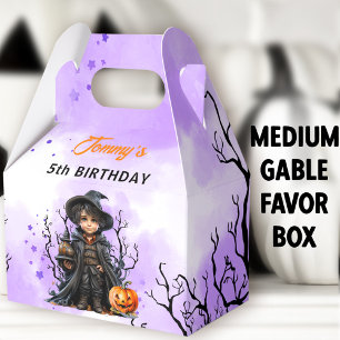 Halloween Birthday Cute Little Wizard Medium Gable Favor Boxes