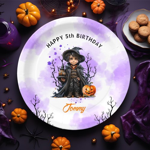 Halloween Birthday Cute Little Wizard Paper Plates