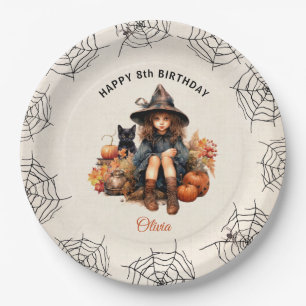 Halloween Birthday Cute Witch Paper Plates