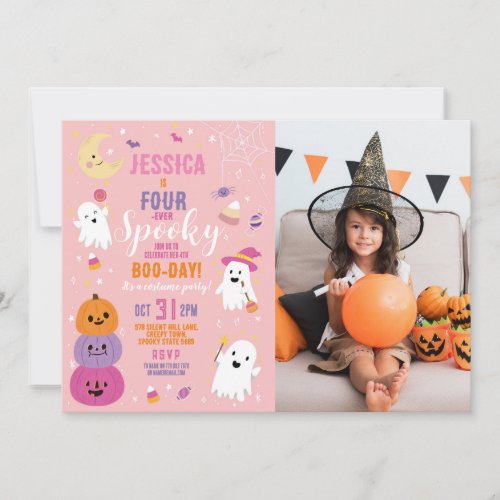 Halloween Birthday FOURever 4th Girls Party Photo Invitation