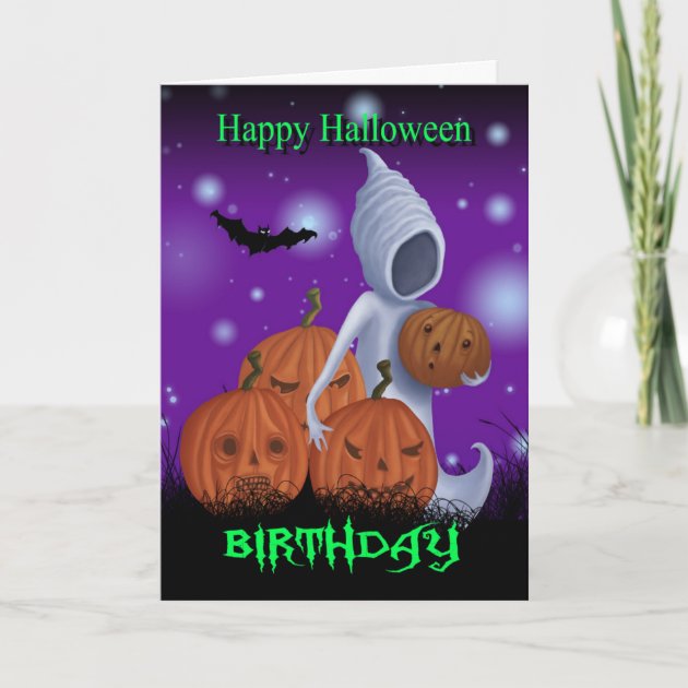Halloween Birthday Ghost And Pumpkins Invitation