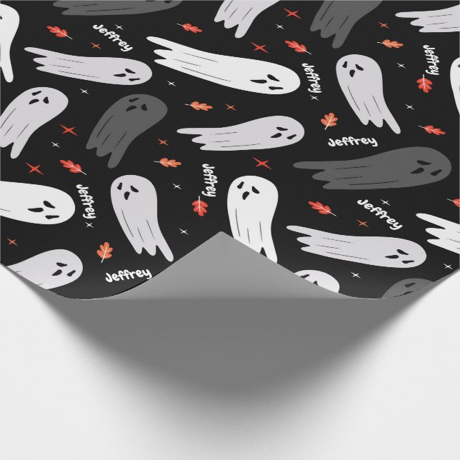 Halloween Birthday Ghosts Add Name Customize Wrapping Paper (Corner)