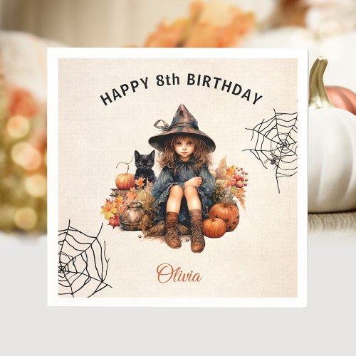 Halloween Birthday Girl Little Witch Paper Napkins