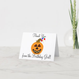 Halloween Birthday Girl Thank You Pumpkin Balloons Card