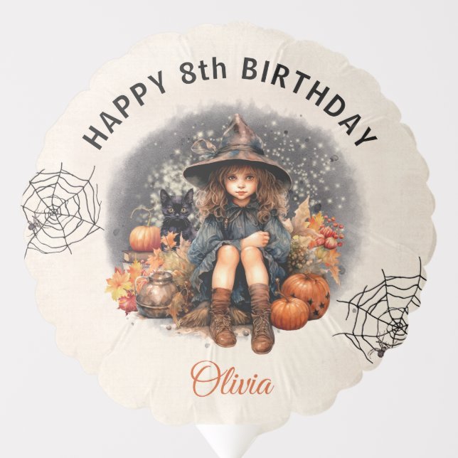 Halloween Birthday Girl Witch Party Balloon (Front)