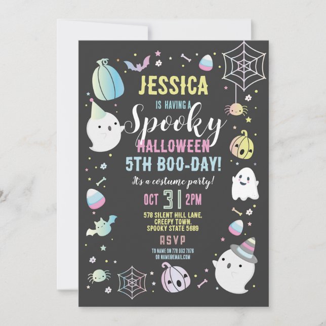 Halloween Birthday Girls Party Ghosts Pumpkin Invitation (Front)