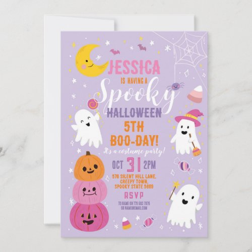 Halloween Birthday Girls Party Ghosts Purple Invitation