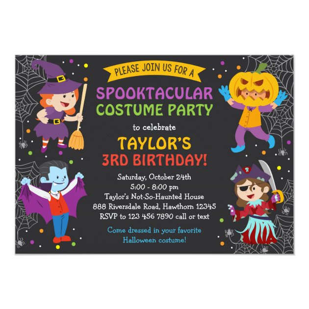 Halloween Birthday Invitation, Costume Party, Kids Card