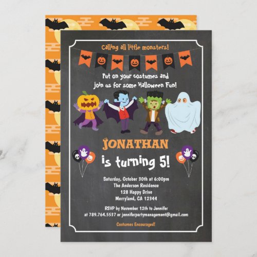 Halloween birthday invitation for kid chalkboard