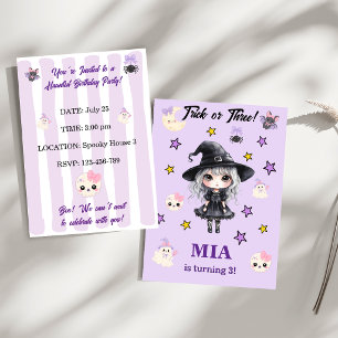 Halloween Birthday Invitation Girl Trick or Three