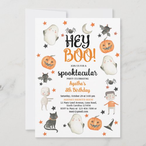 HALLOWEEN BIRTHDAY INVITATION HEY BOO GHOST