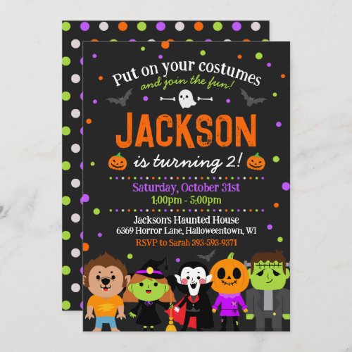 Halloween Birthday Invitation Kids Costume Party Invitation
