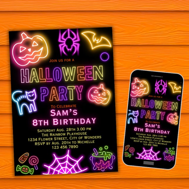Halloween Birthday Invitation Kids Neon Party (Creator Uploaded)