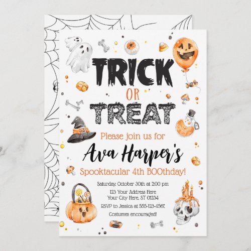 Halloween Birthday Invitation Trick or Treat Invitation