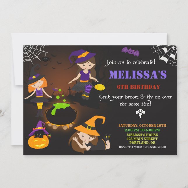 Halloween birthday invitation Witch sabbath invite (Front)
