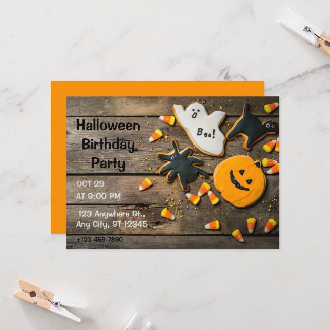 Halloween Birthday Invitations (Front/Back In Situ)