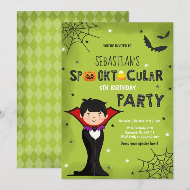 Halloween Birthday Invite Vampire Halloween Party (Front/Back)
