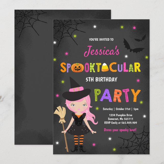 Halloween Birthday Invite Witch Halloween Party (Front/Back)