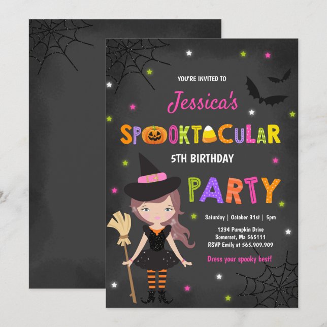 Halloween Birthday Invite Witch Halloween Party (Front/Back)