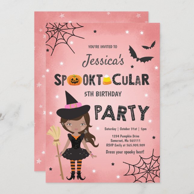 Halloween Birthday Invite Witch Halloween Party (Front/Back)