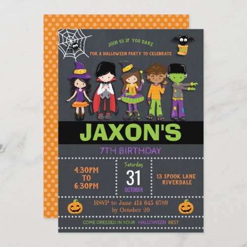 Halloween Birthday Kids Costume Party Invitation