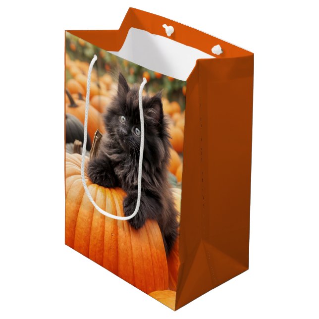 Halloween Birthday Kitten On Pumpkin Medium Gift Bag (Front Angled)