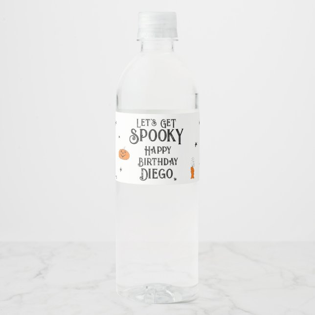 Halloween Birthday "Let's Get Spooky" Gothic  Water Bottle Label (Front)