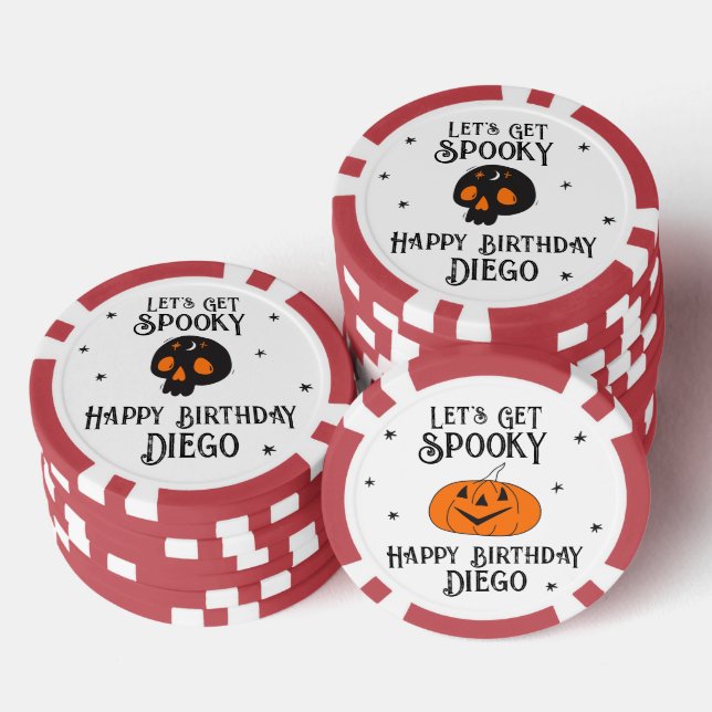Halloween Birthday "Let's Get Spooky" Skull Name Poker Chips (Stack)