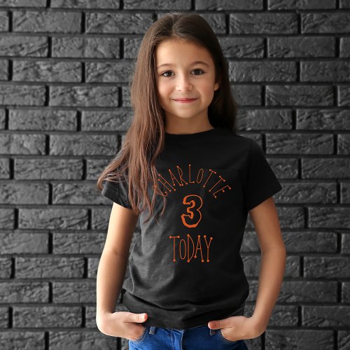 Halloween Birthday Name And Age Girls Orange Black Toddler T_shirt