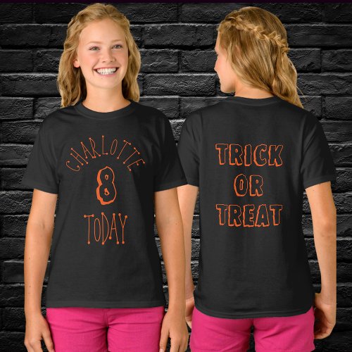 Halloween Birthday Name And Age Orange Black Girls T_Shirt
