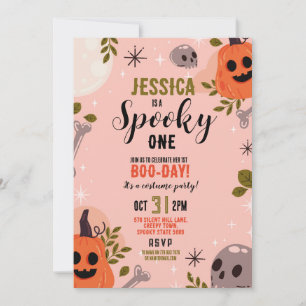 Halloween Birthday ONE Girls Party Pumpkin 1st Invitation