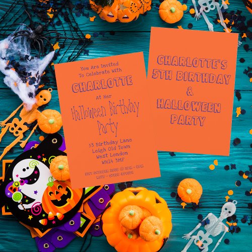 Halloween Birthday Orange And Purple Party Invitation