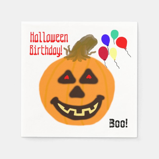 Halloween Birthday Orange Pumpkin Party Balloons Paper Napkins (Front)