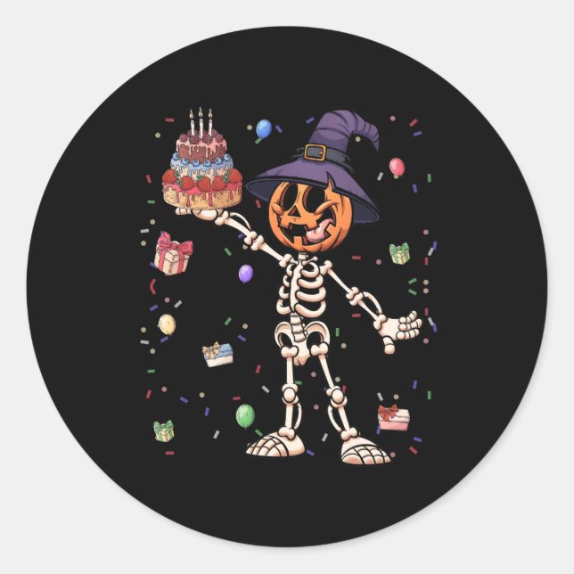 Halloween Birthday Outfit Pupmkin Skeleton Birthda Classic Round Sticker (Front)