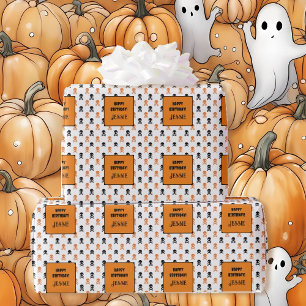 Halloween Birthday Party Add Name Kids Wrapping Paper