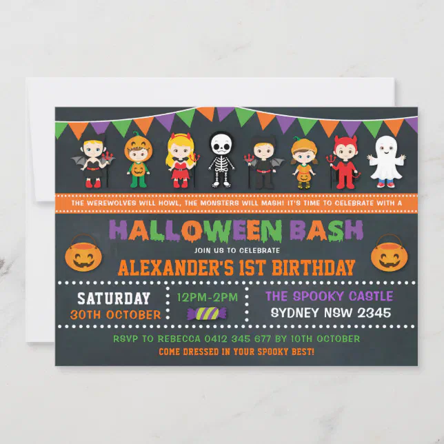 Halloween Birthday Party Chalkboard Jack O'Lantern Invitation | Zazzle