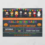 Halloween Birthday Party Chalkboard Jack O'Lantern Invitation<br><div class="desc">Fun Halloween theme birthday invitation featuring illustration of adorable kids in spooky costumes</div>
