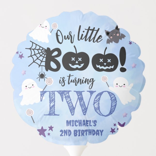 Halloween Birthday Party Cute Spooky Boy Blue  Balloon (Back)