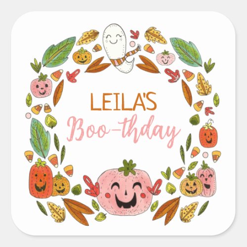 Halloween Birthday Party Favor Square Sticker