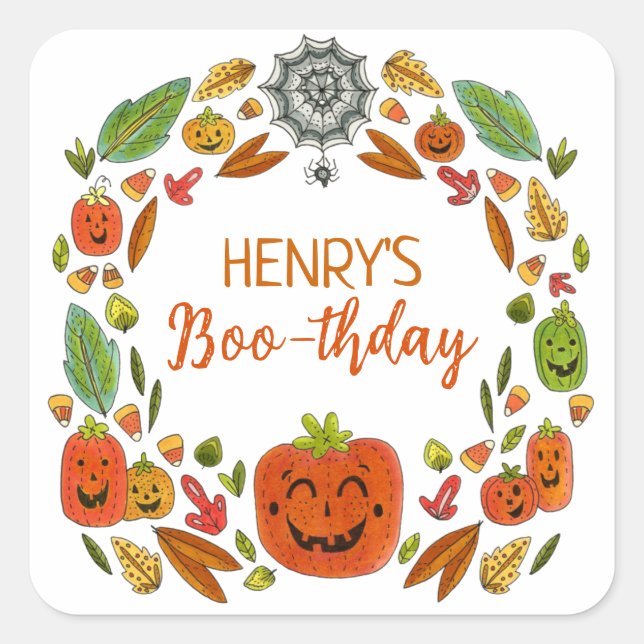 Halloween Birthday Party Favor Square Sticker (Front)