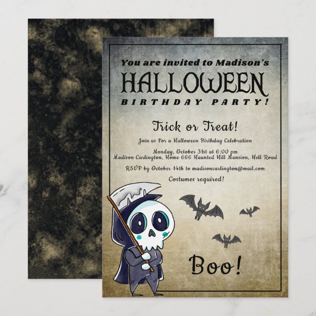 Halloween Birthday Party Grim Reaper Invitation (Front/Back)