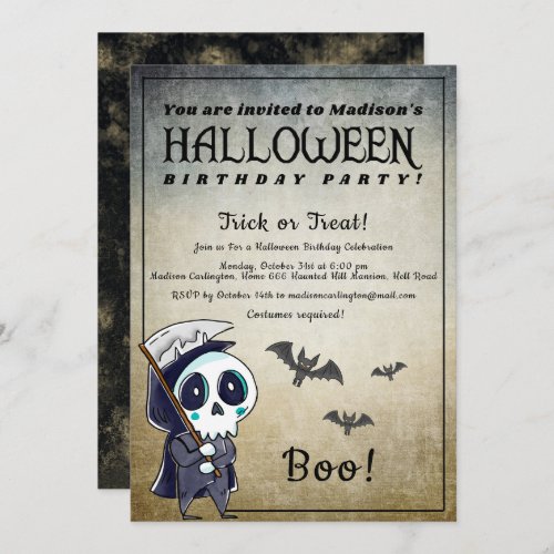 Halloween Birthday Party Grim Reaper Invitation