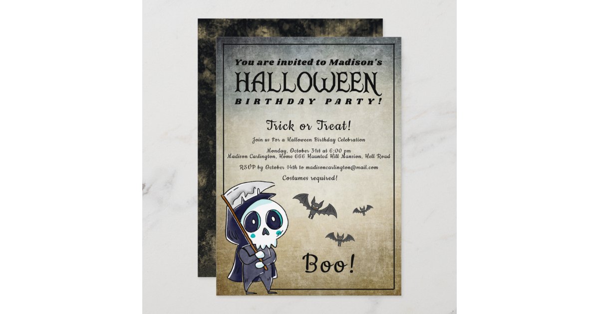 Halloween Birthday Party Grim Reaper Invitation | Zazzle