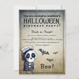 Halloween Birthday Party Grim Reaper Invitation | Zazzle